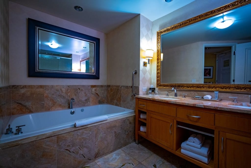 Marble bathroom with soaking tub at Trump International Hotel Las Vegas