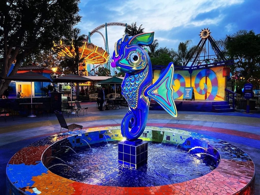 Seahorse fountain on the Boardwalk at Knott's Berry Farm