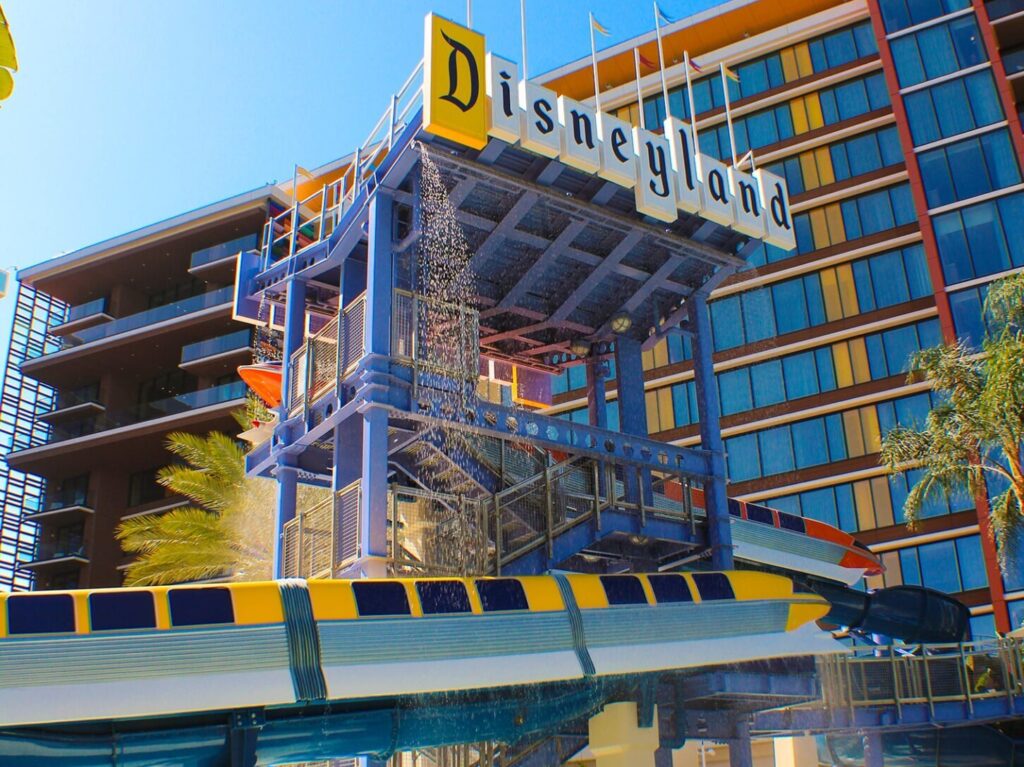 Disneyland Hotel sign above the monorail track