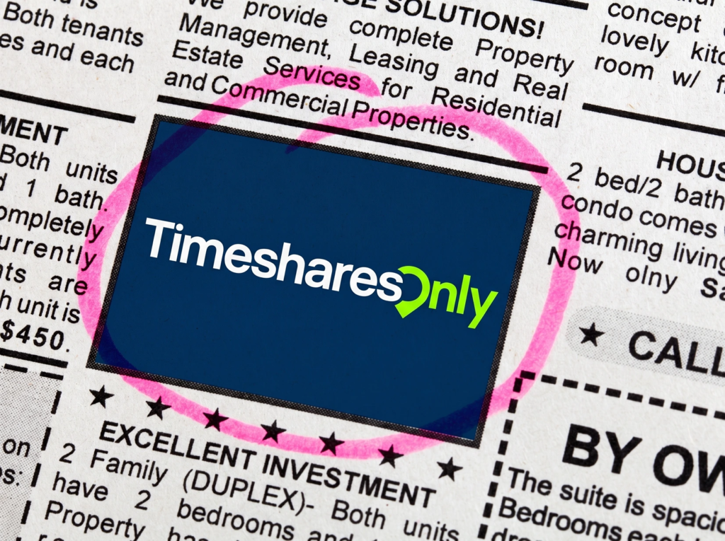 A newspaper classified advertisements page featuring listings related to timeshare maintenance fees.