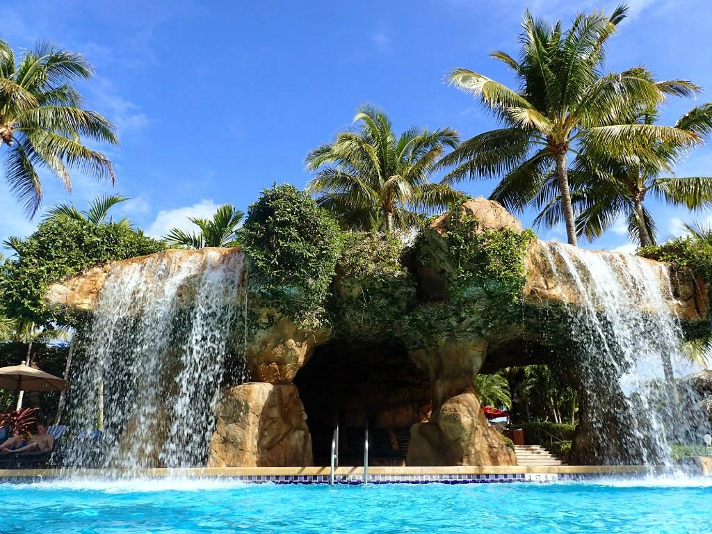 Pool with rock waterfalls at Hyatt Vacation Club at Coconut Cove in Bonita Springs