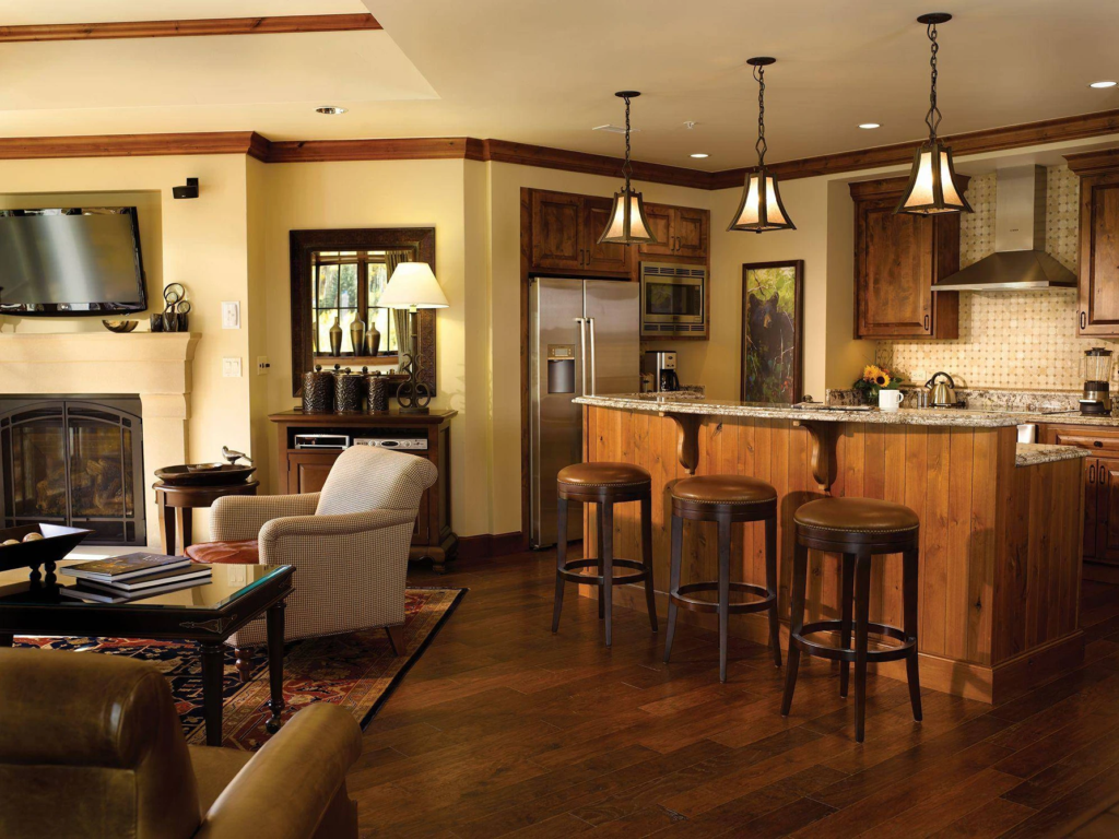 Millennials and timeshare: kitchen island and living area at The Ritz-Carlton Club, Vail