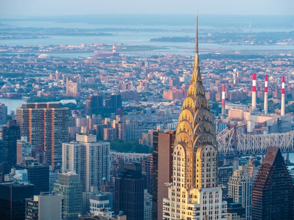 Chrysler Building's Art Deco spire above Midtown Manhattan