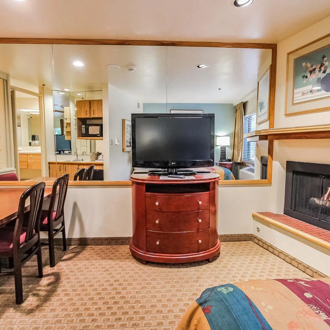 tahoe seasons suite with a fireplace