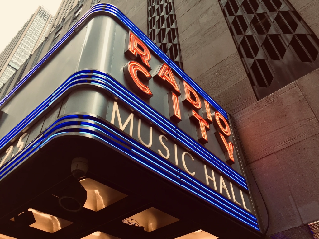 Radio City Music Hall's marquee in Midtown Manhattan